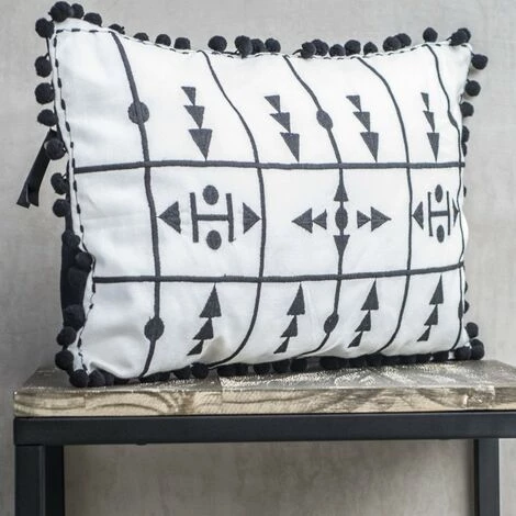 MOORISH IDOL ESSAOUIRA - Housse De Coussin - Motif Tribal Original Et Pompons - Fabrication Artisanale En Inde - Lavable En Machine 30°C - Naturel - 50x30 CM 5 MOORISH IDOL ESSAOUIRA - Housse De Coussin - Motif Tribal Original Et Pompons - Fabrication Artisanale En Inde - Lavable En Machine 30°C - Naturel - 50x30 CM – Image 5