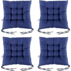 ILOVEMILAN Lot De 4 Coussins De Chaise Antidérapants Avec Attaches - 40 X 40 Cm - Rembourrage En Coton Perlé épais Et Respirant - Pour Salle à Manger, Salon, Cuisine, Bureau - Bleu Marine