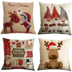 AIDUCHO 4PCS Thème De Noël Housse De Coussin,Taie D'oreiller De Flocon De Neige,Taie D'oreiller De Noël,Noël Housse De Coussin,Oreiller De Noël,Taie D'oreiller De Noel Pour Canape - Jaune