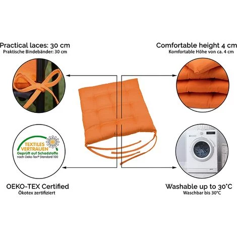 TRIOMPHE Set De 4 Coussins De Chaise Pour Le Jardin, 40x40 Cm, Orange 2 TRIOMPHE Set De 4 Coussins De Chaise Pour Le Jardin, 40x40 Cm, Orange – Image 2