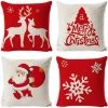 ECHOO 4 Pièces De Taie D'oreiller De Noël Housse De Coussin En Coton Et Lin Dessin Animé Mignon Décoration D'oreiller De Noël Canapé De Voiture 45x45 Cm (noyau D'oreiller Non Inclus)A