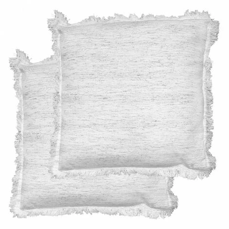 MEUBLETMOI Lot De 2 Coussins à Franges En Coton Naturel 40 X 40 Cm - YAKARI 3709 - Blanc 1 MEUBLETMOI Lot De 2 Coussins à Franges En Coton Naturel 40 X 40 Cm - YAKARI 3709 - Blanc