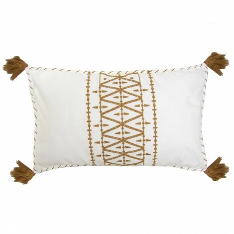 MOORISH IDOL BERBERE - Housse De Coussin Brodée Main - Motif Berbère - Finition Surpiquée - Pompons - 100% Coton - 50x30 CM - Moutarde - Moutarde 1 MOORISH IDOL BERBERE - Housse De Coussin Brodée Main - Motif Berbère - Finition Surpiquée - Pompons - 100% Coton - 50x30 CM - Moutarde - Moutarde