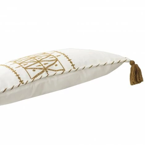MOORISH IDOL BERBERE - Housse De Coussin Brodée Main - Motif Berbère - Finition Surpiquée - Pompons - 100% Coton - 50x30 CM - Moutarde - Moutarde 2 MOORISH IDOL BERBERE - Housse De Coussin Brodée Main - Motif Berbère - Finition Surpiquée - Pompons - 100% Coton - 50x30 CM - Moutarde - Moutarde – Image 2