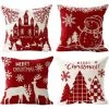 Housses De Coussin Joyeux Noël Lot De 4 En Coton Et Lin Taie D'oreiller L'hiver Noël Wapiti Château Bonhomme De Neige Modèle Décoration Pour Canapé Chambre Maison 45 X 45 Cm GrooFoo