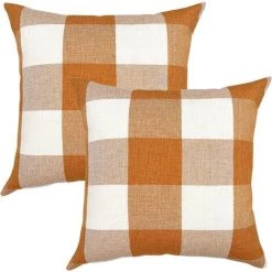 ECHOO Retro Farmhouse Buffalo Tartan Checker Plaid Coton Lin Taie D'oreiller Décorative Housse De Coussin Taie D'oreiller Pour Canapé, Lot De 2 (18''x18'')