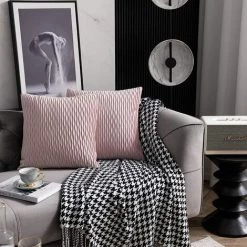 Housses De Coussin Rose 45cmx45cm: Pack De 2 Taies D'oreiller Décoratives Carrées En Velours Rayé Pour Canapé De Chambre GrooFoo -France Coussin et housse de coussin Soldes Boutique 39992606 2