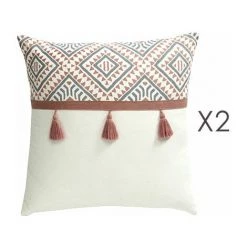 M-S Lot De 2 Coussins Carrés 50 Cm Avec Pompons En Coton - DIAMY
