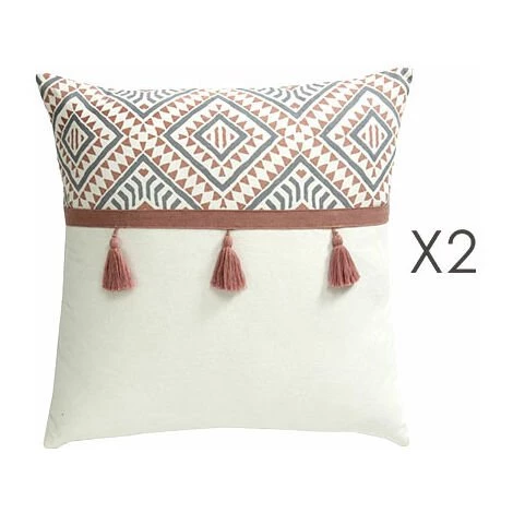 M-S Lot De 2 Coussins Carrés 50 Cm Avec Pompons En Coton - DIAMY 1 M-S Lot De 2 Coussins Carrés 50 Cm Avec Pompons En Coton - DIAMY