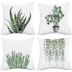 BARES Housse De Coussin Ensemble De 4 Plantes Vertes Housse De Coussin Décoratif Housse De Coussin Carrée Housse De Coussin