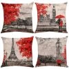 ILOVEMILAN 4 Pièces Ensemble Feuille érable Couple Saint Valentin Peinture à Huile Série Lin Housse De Coussin Voiture Canapé Coussins 45*45 Cm