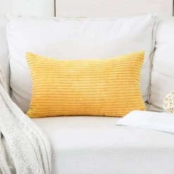 SUN FLOWER 2 Pièces Oblong Coussin Rayé En Velours Côtelé Rectangle Housses Pour Canapé Housses De Coussin Lombaire, Tournesol