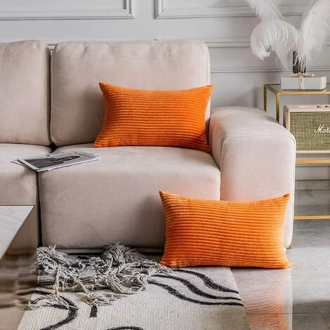 SUNFLOWER 2 Pièces Coussin Oblong Rayé Velours Côtelé Rectangle Housses Pour Canapé Housses De Coussin Lombaire, Orange Brûlé 2 SUNFLOWER 2 Pièces Coussin Oblong Rayé Velours Côtelé Rectangle Housses Pour Canapé Housses De Coussin Lombaire, Orange Brûlé – Image 2