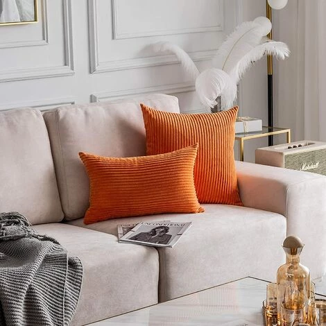 SUNFLOWER 2 Pièces Coussin Oblong Rayé Velours Côtelé Rectangle Housses Pour Canapé Housses De Coussin Lombaire, Orange Brûlé 4 SUNFLOWER 2 Pièces Coussin Oblong Rayé Velours Côtelé Rectangle Housses Pour Canapé Housses De Coussin Lombaire, Orange Brûlé – Image 4