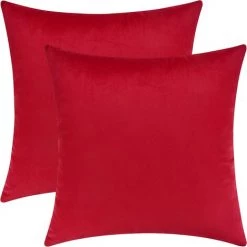SUN FLOWER Housses De Coussin Décoratives Carrées En Velours Confortable 2 Pièces Pour Canapé Et Lit, Rouge