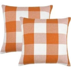 SUNFLOWER 2 Pièces Ferme Buffalo Check Plaid Taies D'oreiller Housse De Coussin Polyester Lin Pour Automne Décor à La Maison Orange Et Blanc