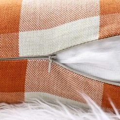 SUNFLOWER 2 Pièces Ferme Buffalo Check Plaid Taies D'oreiller Housse De Coussin Polyester Lin Pour Automne Décor à La Maison Orange Et Blanc -France Coussin et housse de coussin Soldes Boutique 40396536 4