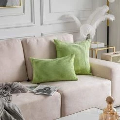 SUNFLOWER Housses De Coussin Rectangulaires En Velours Côtelé Rayé 2 Pièces Pour Housses De Coussin Lombaire De Canapé, Vert Pomme -France Coussin et housse de coussin Soldes Boutique 40396541 5