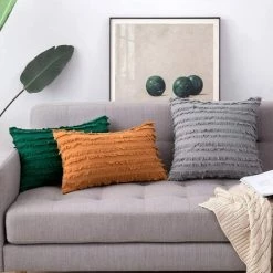 SUN FLOWER 2 Pièces Décoratif Boho Coussin Couvre Lin Rayé Jacquard Motif Housses De Coussin Pour Canapé Canapé Salon Chambre Gris Clair -France Coussin et housse de coussin Soldes Boutique 40397993 4