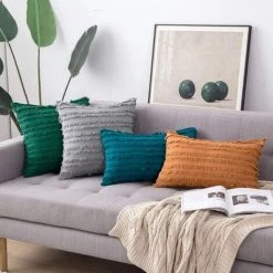 SUN FLOWER 2 Pièces Décoratif Boho Coussin Couvre Lin Rayé Jacquard Motif Housses De Coussin Pour Canapé Canapé Salon Chambre Gris Clair -France Coussin et housse de coussin Soldes Boutique 40397993 5