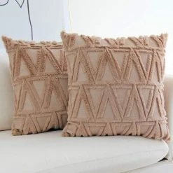 SUN FLOWER 2 Pièces En Peluche Courte Laine Velours Décoratif Coussin Couvre Style De Luxe Housse De Coussin Fausse Fourrure Moelleux Taies D'oreiller Pour Canapé Chambre Kaki