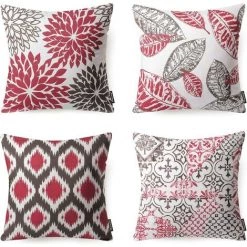 SUN FLOWER Housse De Coussin Décorative 4 Pièces, Bleu Et Noir, 45x45cm, Rouge