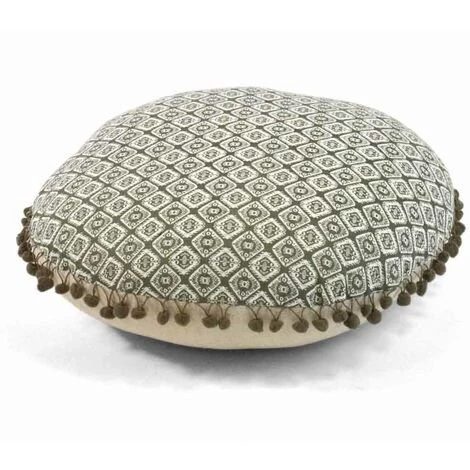 HOMEMAISON Coussin Rond Avec Guirlande De Pompons Kaki Ø 45 Cm - Kaki 1 HOMEMAISON Coussin Rond Avec Guirlande De Pompons Kaki Ø 45 Cm - Kaki