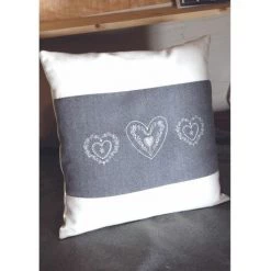 NO-NAME Coussin Déhoussable 40 X 40 Cm 3 Coeurs Vallandry Gris - Gris
