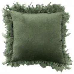 Paris Prix - Coussin Déco Plumes "marlina" 40x40cm Vert Kaki