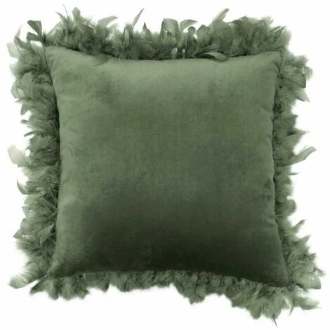 Paris Prix - Coussin Déco Plumes "marlina" 40x40cm Vert Kaki 1 Paris Prix - Coussin Déco Plumes "marlina" 40x40cm Vert Kaki