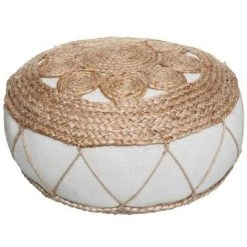 Pouf En Jute Ajouré 43x18 Atmosphera - Naturel Clair - Naturel Et Crème