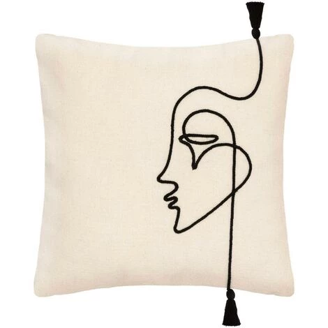 ATMOSPHERA, CRÉATEUR D'INTÉRIEUR Housse De Coussin 40x40 Cm Visage Corde Coton - Blanc 1 ATMOSPHERA, CRÉATEUR D'INTÉRIEUR Housse De Coussin 40x40 Cm Visage Corde Coton - Blanc