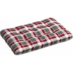 HAPPYSHOPPING Coussin De Palette Modele A Carreaux Rouges 120x80x12 Cm Tissu