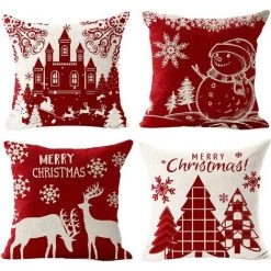 ILOVEMILAN Housses D'oreiller De Noël 18 X 18 Pouces Ensemble De 4 - Housse De Coussin De La Série Xmas Housses De Coussin Décoratif A