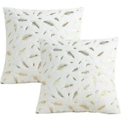 GUAZHUNIFR Housse De Coussin Peluches Avec Plumes Motifs, Dans La Chambre Taie D'oreiller Ultra Douce Pour Canapé Lit Décoration D’intérieur, 45x45cm, Ensemble De 2 Pièces(Blanc)