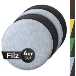 VERSAILLESFR Coussin D'assise Confortable En Feutre Rond Ø 36cm - Versailles Lot De 4 GriCs I Noir