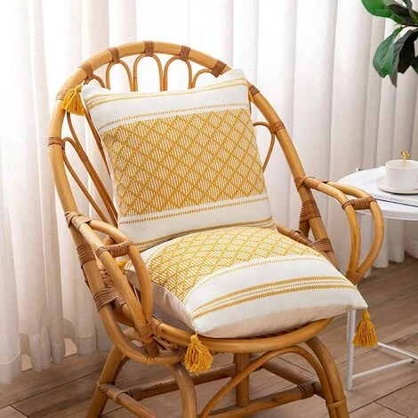 BEARSU Lot De 2 Housse De Coussin Boheme Moderne Carrée Taie D'oreiller Décorative Tissée Jacquard Pour Salon Canapé Chambre 50 X 50 Cm, Jaune 2 BEARSU Lot De 2 Housse De Coussin Boheme Moderne Carrée Taie D'oreiller Décorative Tissée Jacquard Pour Salon Canapé Chambre 50 X 50 Cm, Jaune – Image 2
