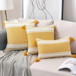 BEARSU Lot De 2 Housse De Coussin Boheme Moderne Carrée Taie D'oreiller Décorative Tissée Jacquard Pour Salon Canapé Chambre 50 X 50 Cm, Jaune 7 BEARSU Lot De 2 Housse De Coussin Boheme Moderne Carrée Taie D'oreiller Décorative Tissée Jacquard Pour Salon Canapé Chambre 50 X 50 Cm, Jaune -France Coussin et housse de coussin Soldes Boutique 42801863 3
