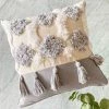 BEARSU Housse De Coussin Tissée à Franges Style Bohème -Blanc/Gris, Coton, Pompon De , 45x45cm