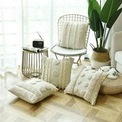 BEARSU Housse De Coussin Tissée à Franges Style Bohème -Blanc/Gris, Coton, Largeur , 45x 45 Centimeters 7 BEARSU Housse De Coussin Tissée à Franges Style Bohème -Blanc/Gris, Coton, Largeur , 45x 45 Centimeters -France Coussin et housse de coussin Soldes Boutique 42802321 3