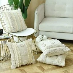 BEARSU Housse De Coussin Tissée à Franges Style Bohème -Blanc/Gris, Coton, Largeur , 45x 45 Centimeters 8 BEARSU Housse De Coussin Tissée à Franges Style Bohème -Blanc/Gris, Coton, Largeur , 45x 45 Centimeters -France Coussin et housse de coussin Soldes Boutique 42802321 4