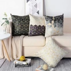 BEARSU Lot DE 4 Housse De Coussin, Polyester Et Lin Décoratif Taie D'oreiller Canapé Voiture Maison Décor Housses De Coussin 45 X 45 Cm (Marbre) -France Coussin et housse de coussin Soldes Boutique 42802339 4