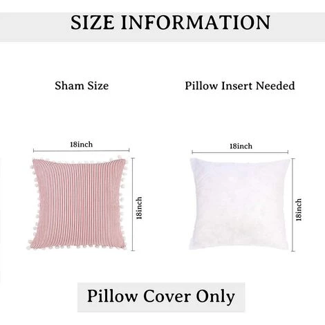 BARES Taie D'oreiller Décorative Rouge Et Blanche De 18x18 Pouces Avec Taie D'oreiller à Rayures à Rayures Pour Canapé-lit 4 BARES Taie D'oreiller Décorative Rouge Et Blanche De 18x18 Pouces Avec Taie D'oreiller à Rayures à Rayures Pour Canapé-lit – Image 4