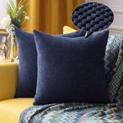 HANBING Lot De 2 Housses De Coussin Granulés Ananas Doux Solide Décoratif Carré Taies D'oreiller Coussins Pour Canapé Chambre Voiture 20 "x20", 50 X 50 Cm Bleu Foncé