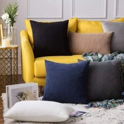 HANBING Lot De 2 Housses De Coussin Granulés Ananas Doux Solide Décoratif Carré Taies D'oreiller Coussins Pour Canapé Chambre Voiture 20 "x20", 50 X 50 Cm Bleu Foncé -France Coussin et housse de coussin Soldes Boutique 43594051 4
