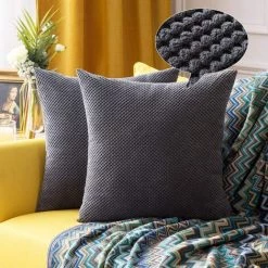 HANBING Lot De 2 Housses De Coussin Granulés Ananas Doux Solide Décoratif Carré Taies D'oreiller Coussins Pour Canapé Chambre Voiture 16 "x16", 40 X 40 Cm Gris Foncé