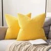 HANBING Lot De 2 Housses De Coussin Granulés Ananas Doux Solide Décoratif Carré Taies D'oreiller Coussins Pour Canapé Chambre Voiture 18 "x18", 45 X 45 Cm Jaune Citron