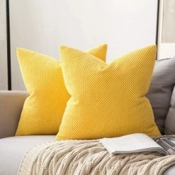 HANBING Lot De 2 Housses De Coussin Granulés Ananas Doux Solide Décoratif Carré Taies D'oreiller Coussins Pour Canapé Chambre Voiture 18 "x18", 45 X 45 Cm Jaune Citron