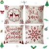 PERLE RARE Coussin De Noël, 4pcs Taie D'oreiller En Lin, Taie D'oreiller, Taie Oreiller Noël, Modèle D'élan Et De Flocon De Neige, Christmas Pillow Covers, Pour Décoration De Noël