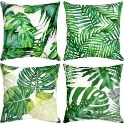 ELLE Lot De 4 Housses De Coussin Décoratives En Coton Et Lin, (Green, 45X45cm)